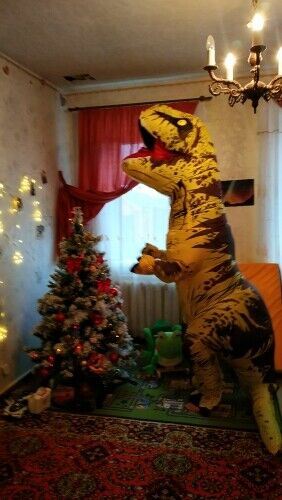 Kids Inflatable Halloween Party T-REX Dinosaur Costume Blowup Outfit