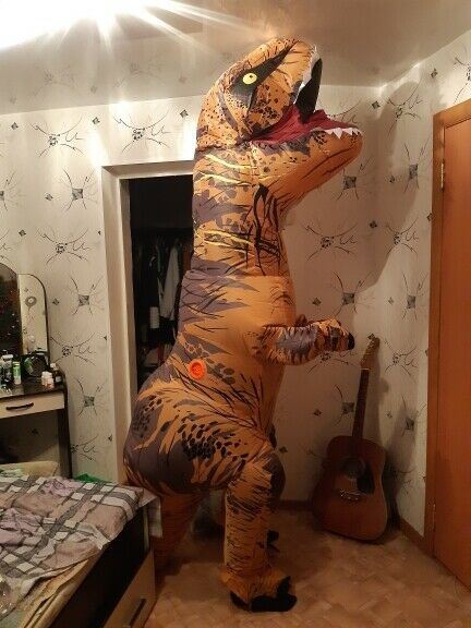 Kids Inflatable Halloween Party T-REX Dinosaur Costume Blowup Outfit