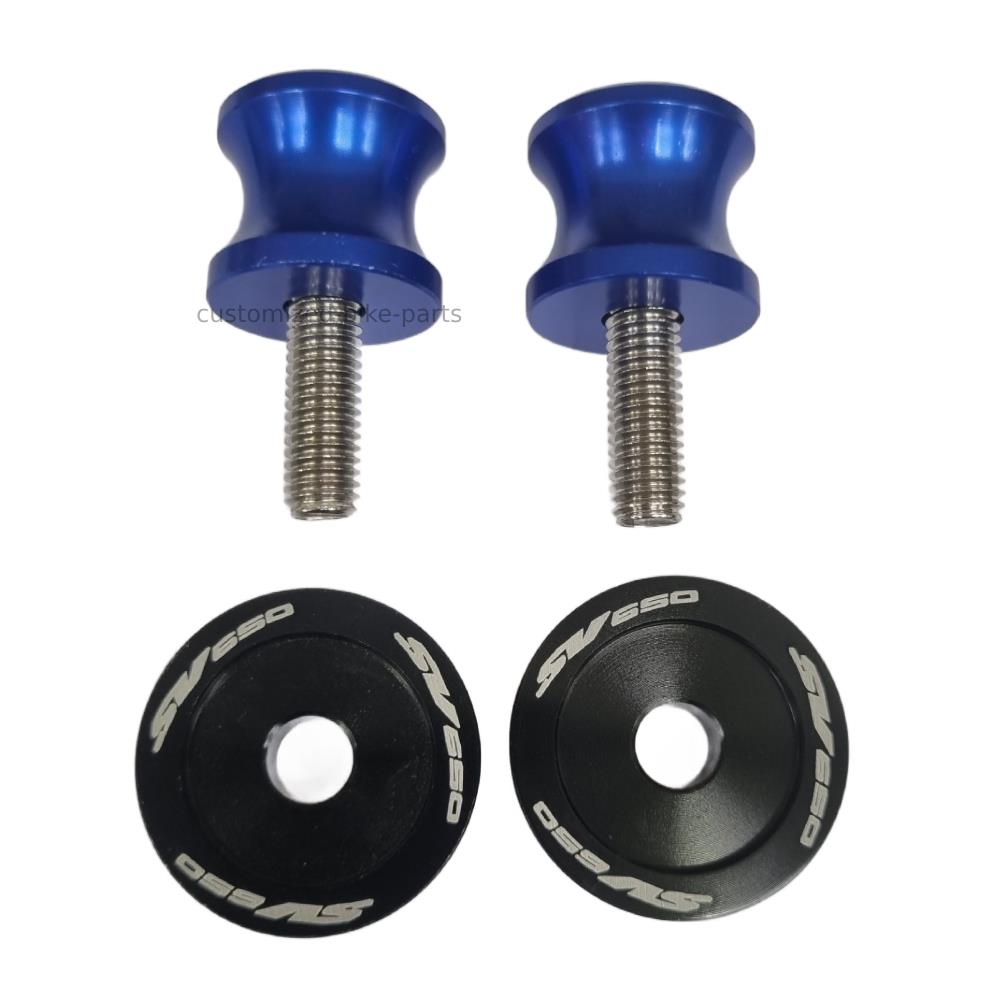 Blue Rear Swingarm Spools Paddock Stand Bobbins - Suzuki SV650 / S 1999-2025