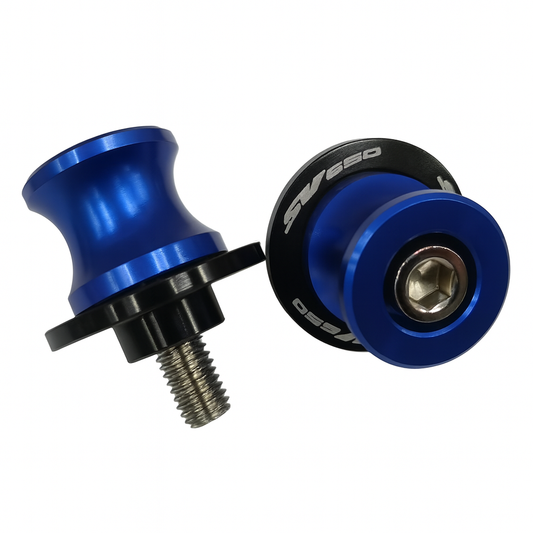 Blue Rear Swingarm Spools Paddock Stand Bobbins - Suzuki SV650 / S 1999-2025