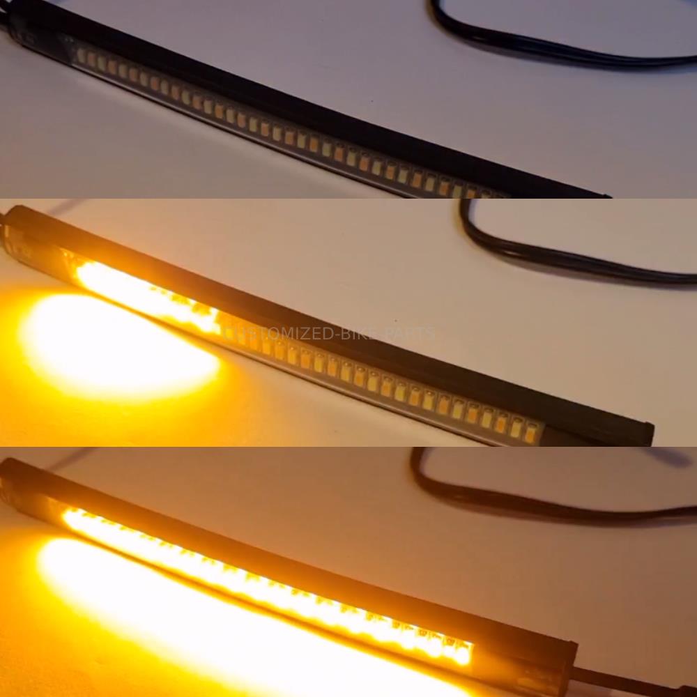 2X LED Universal Amber Motorcycle Fork Turn Signal Indicator Blinker Light Strip