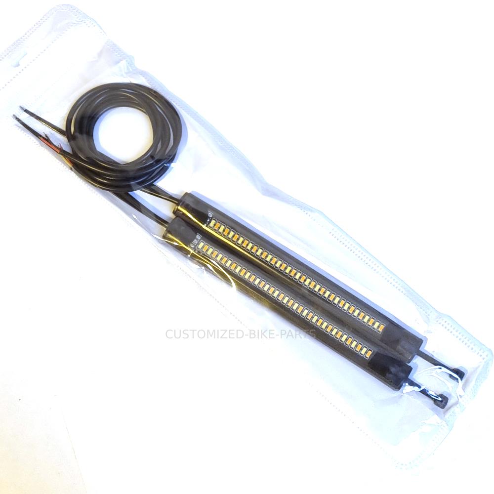 2X LED Universal Amber Motorcycle Fork Turn Signal Indicator Blinker Light Strip