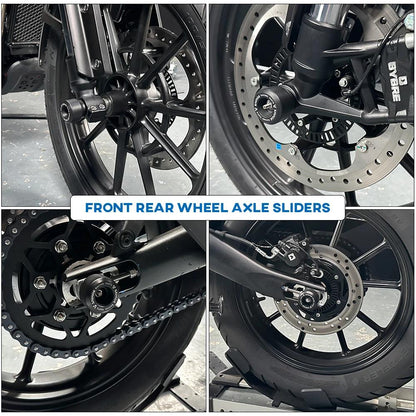 Front & Rear Set Axle Crash Protection Sliders Triumph Scramber 400 / Speed 400