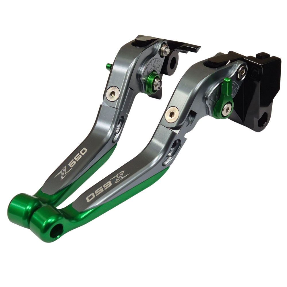 Titanium / Green Adjustable Brake Clutch Levers - Kawasaki Z650 2017-2026