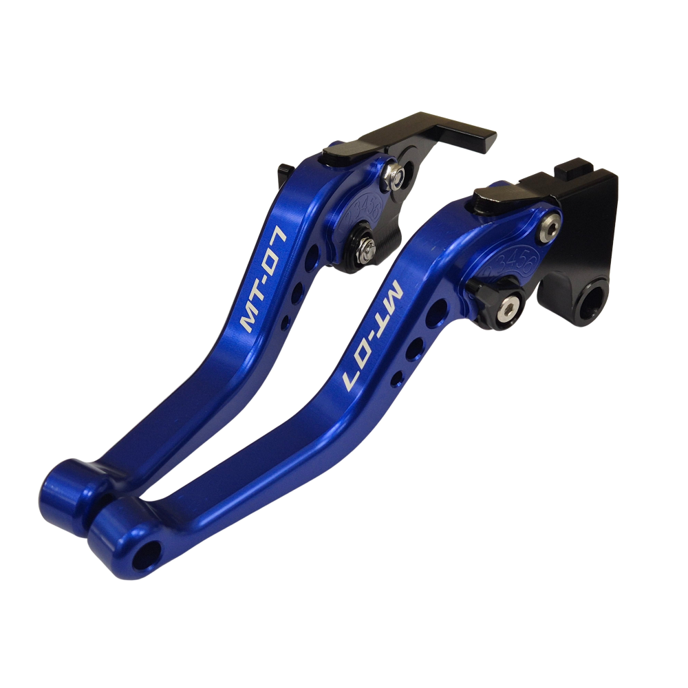 Engraved Short Blue Clutch & Brake Levers For Yamaha MT-07 2014-2026