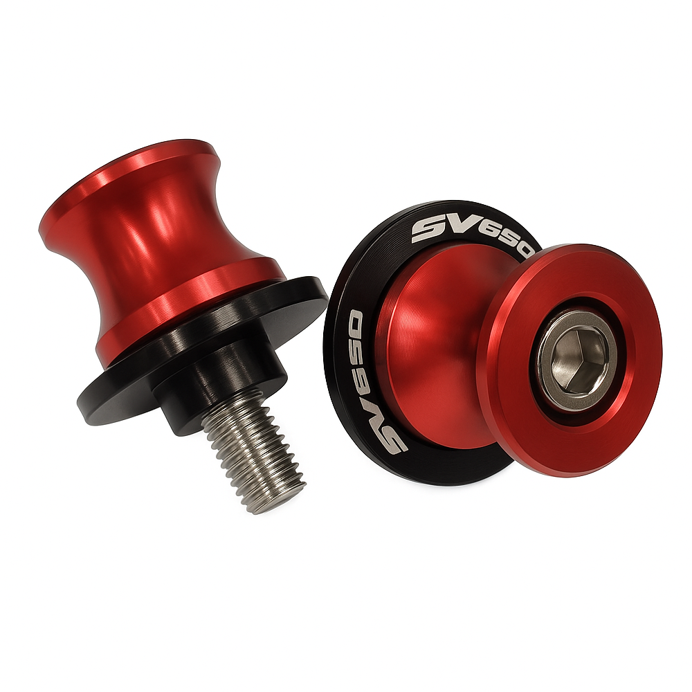 Red Rear Swingarm Spools Paddock Stand Bobbins - Suzuki SV650 / S 1999-2024