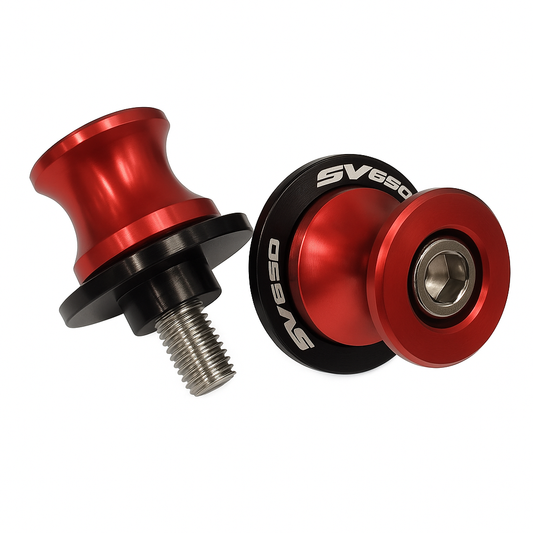 Red Rear Swingarm Spools Paddock Stand Bobbins - Suzuki SV650 / S 1999-2024