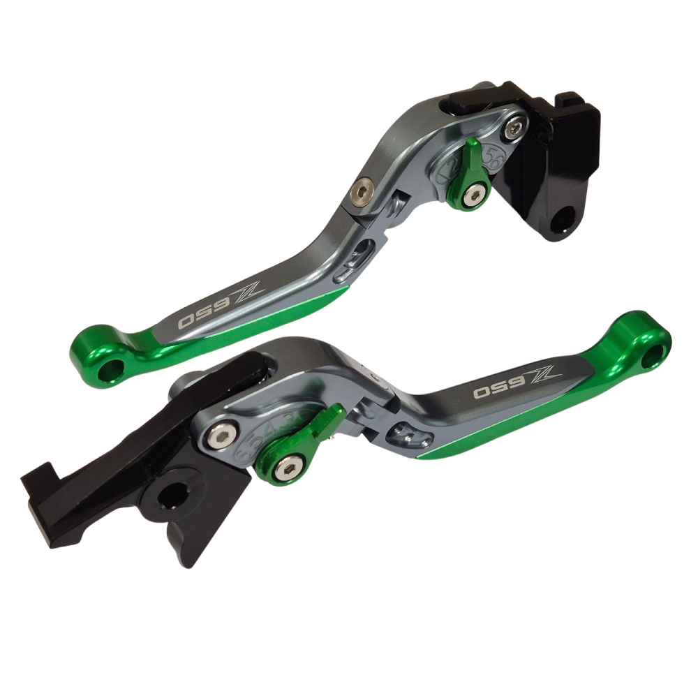 Titanium / Green Adjustable Brake Clutch Levers - Kawasaki Z650 2017-2026