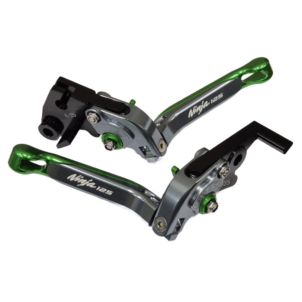 Adjustable Clutch Brake Lever Set Green/Titanium Kawasaki Ninja 125 2019-2026