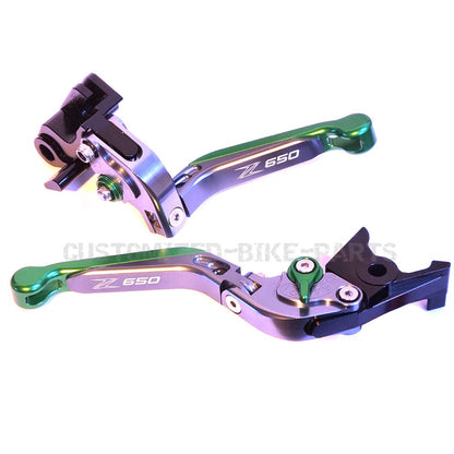 Titanium / Green Adjustable Brake Clutch Levers - Kawasaki Z650 2017-2025