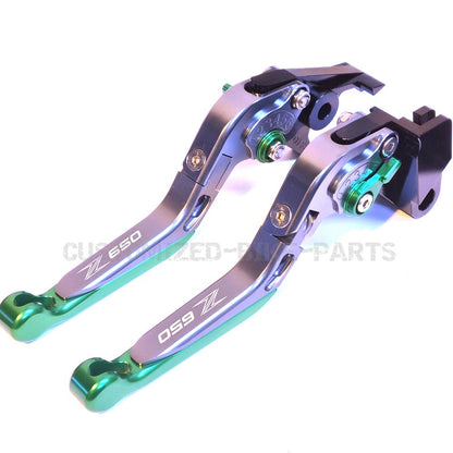 Titanium / Green Adjustable Brake Clutch Levers - Kawasaki Z650 2017-2025