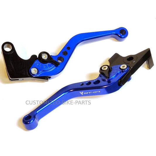 Engraved Short Blue Clutch & Brake Levers For Yamaha MT-07 2014-2025