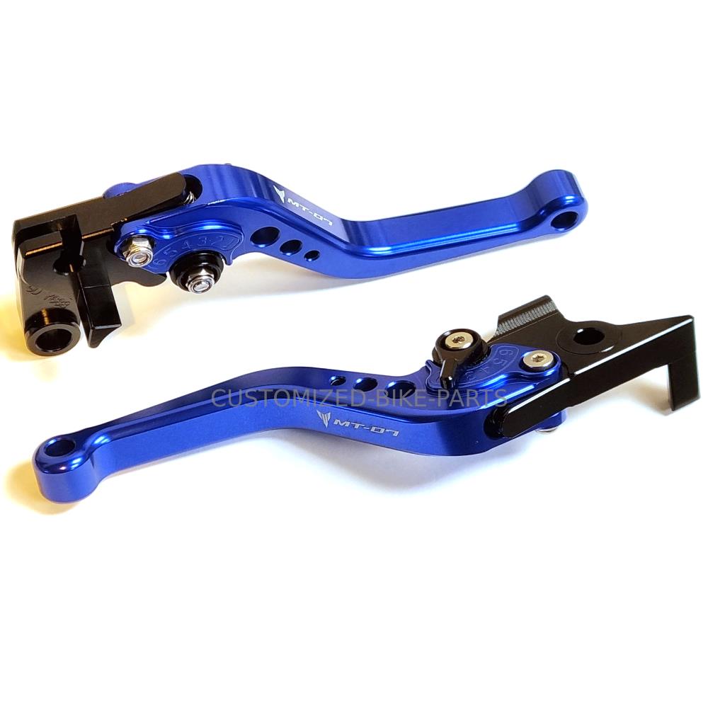 Engraved Short Blue Clutch & Brake Levers For Yamaha MT-07 2014-2025