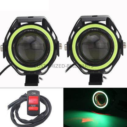 2x 125W U7 LED Motorcycle Angel Eyes Headlight Spotlight Auxiliary Lights Green