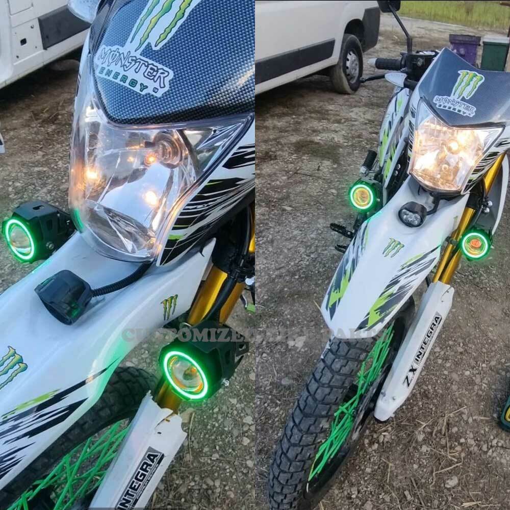 2x 125W U7 LED Motorcycle Angel Eyes Headlight Spotlight Auxiliary Lights Green