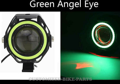 2x 125W U7 LED Motorcycle Angel Eyes Headlight Spotlight Auxiliary Lights Green