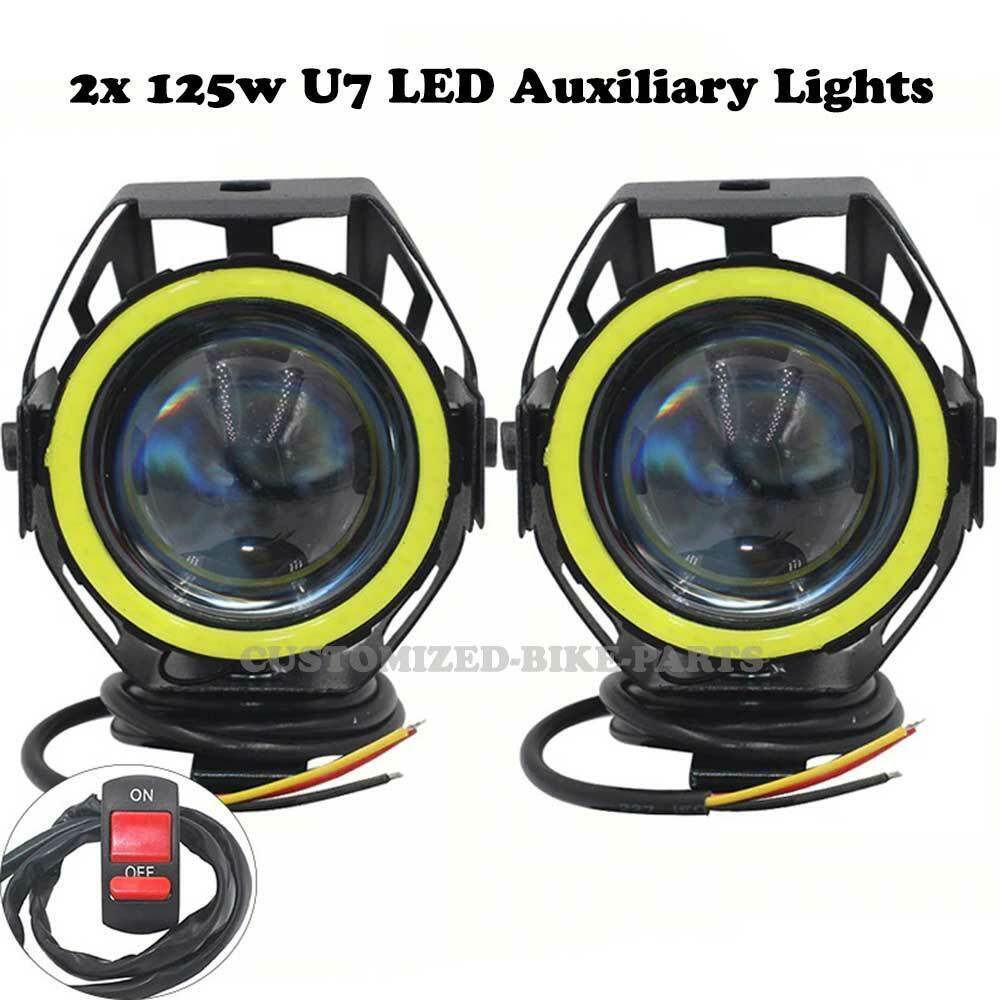 2x 125W U7 LED Motorcycle Angel Eyes Headlight Spotlight Auxiliary Lights Green