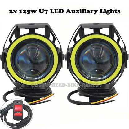 2x 125W U7 LED Motorcycle Angel Eyes Headlight Spotlight Auxiliary Lights Green