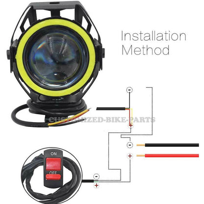 2x 125W U7 LED Motorcycle Angel Eyes Headlight Spotlight Auxiliary Lights Green