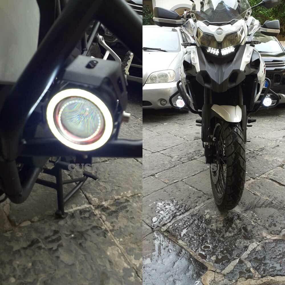 2x 125W U7 LED Motorcycle Angel Eyes Headlight Spotlight Auxiliary Lights Green