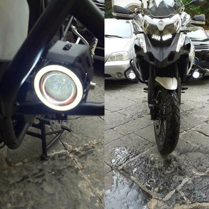 2x 125W U7 LED Motorcycle Angel Eyes Headlight Spotlight Auxiliary Lights Green
