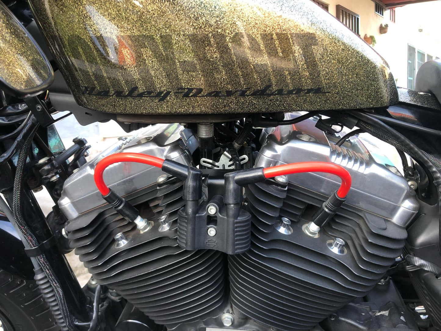 Black Coil And Ignition Key Re-location - Harley Sportster Iron 883 1200 XL